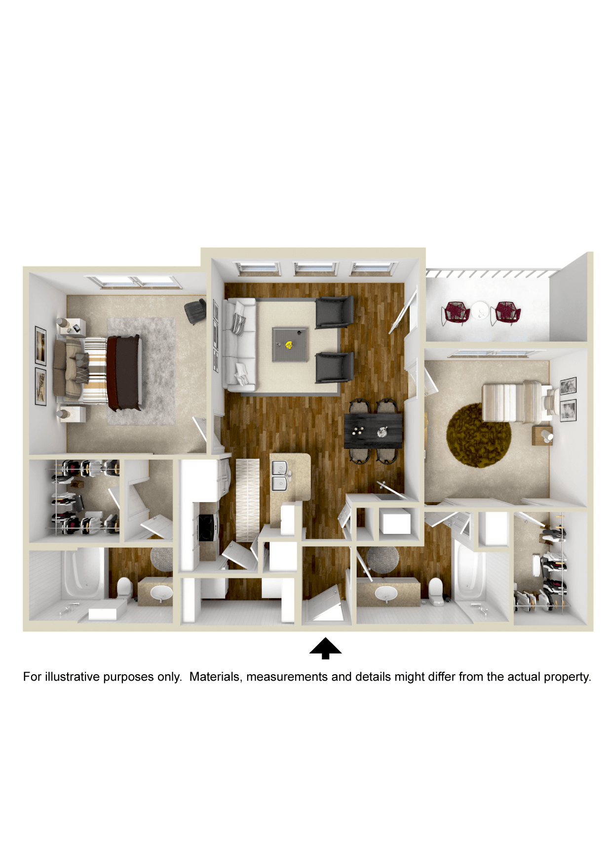Floor plan for 2 beds, 2 baths, 972 sqft
